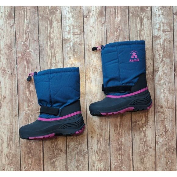 Kamik Rocket Winter / Snow Boots "Light Navy" Blue w/ Pink -- Big Kid 7 - Picture 2 of 4